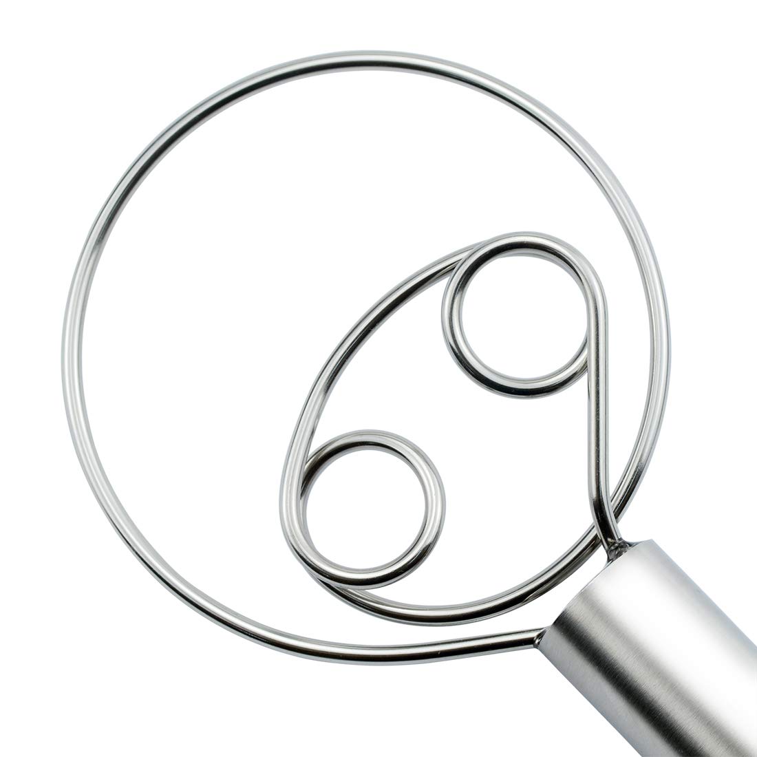 CAMKYDE Danish Dough Whisk 12-Inch Double Eyes Stainless Steel Dutch Dough Whisk