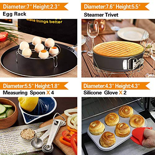17 Pcs Instant Pot Accessories Set Compatible with 6 8 Qt, Pressure Cooker Accessories with Steamer Basket, Cake Pan, Rack, Egg Bites Mold, Spoon, Magnets, Bowl Clip, Tongs, Gloves, Ebook (orange)