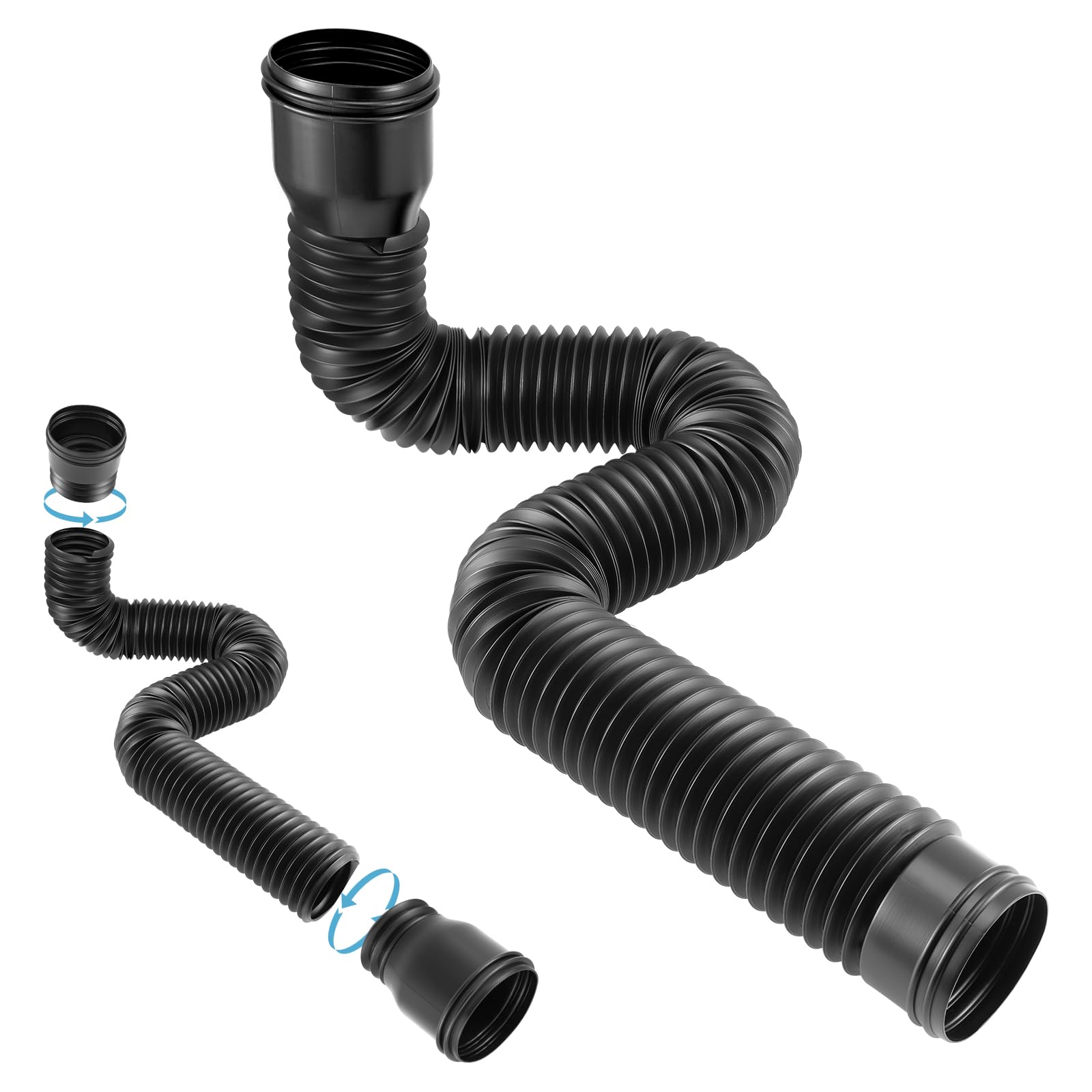 Catch Basin Downpipe Extension Set, 150cm Circular Extendable Rain Gutter Downspout, Extra Flexible Pipe Set, Catch Basin Downspout for Lawns, Cement Floors, Landscaped Areas, Yards, 2PCS