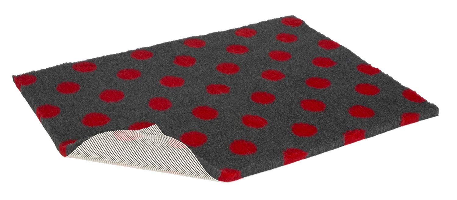 Vetbed Non-Slip Bed with Red Polka Dot, Large, Charcoal Grey