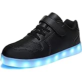 Wooowyet Kids LED Sneakers for Boys Hook&Loop Low Light Up Shoes LED Girls USB Recharging