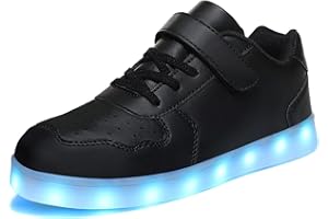 Wooowyet Kids LED Sneakers for Boys Hook&Loop Low Light Up Shoes LED Girls USB Recharging