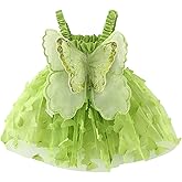 Baby Girl Butterfly Wings Fairy Dress Halloween Clothes Sleeveless A-line Ruffle Layered Lace Tutu Princess Dresses