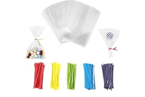 Newkita 3x5inch Cellophane Bags, Clear Goodie Bags, Cake Pop Rice Crispy Bags With 4" Twist Ties, Candy Bags/Cookie Bags/Treat Bags with Ties/Clear Gift Bags/Cellophane Treat Bags 100 Pack