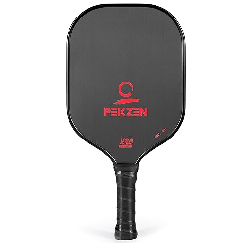 PEKZEN 16mm Pro Japanese T700 Thermoformed Carbon Fiber Pickleball Paddle |Forgiving Large Sweet Spot | Power, Control & Spin | Minimalist Graphics (Fiery Red)