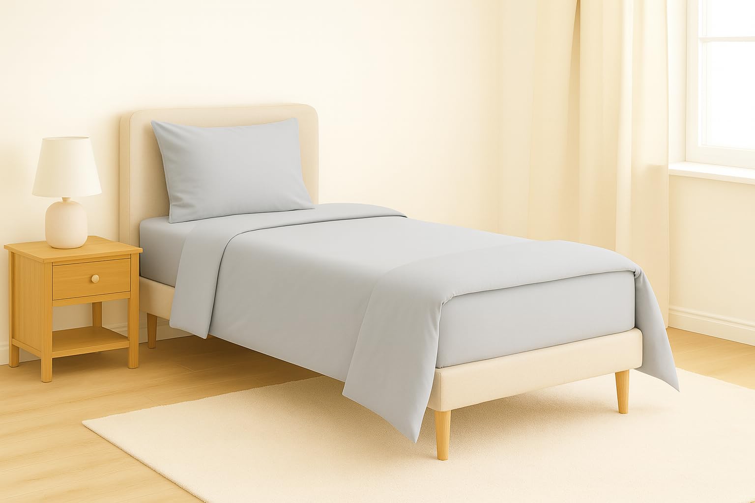 Flame Retardant Bed Linen Single Duvet Cover - Envelope End (Silver), certified to BS7175 Ignition Source 5+7, also known as Crib 7 or FR Source 7.