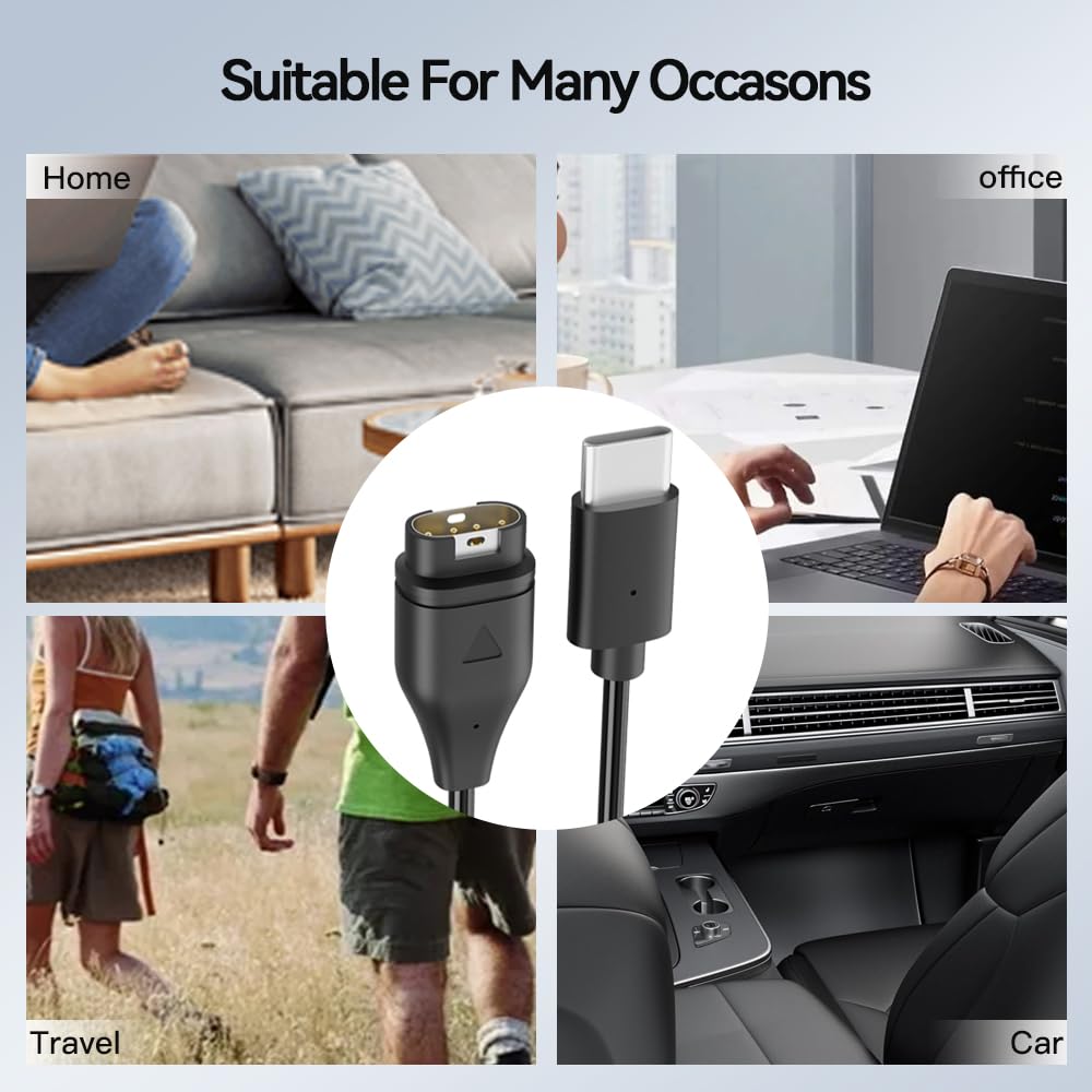 AWINNER Compatible with Garmin Watch Charger, USB-C Cable, 3ft, 2-Pack, Black