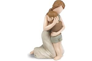 Hensonever Mother and Son Figurine Sculpture, The Greatest Bond Mom and Child Statue, Sculpted Hand-Painted Figure Love My So