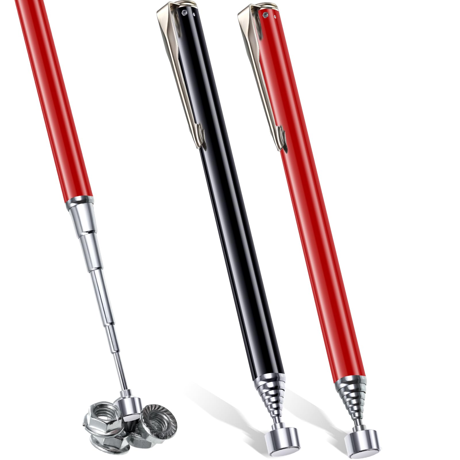 Photo 1 of Patelai 2 Pieces Telescoping Magnetic Pick up Tool Grabbers Reacher Tools with Pocket Clip 25 Inch Telescopic Retrieving Magnet Gift for Man, Father, Mechanic, Handyman, Husband (Black,Red)