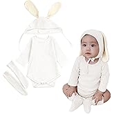 AGQT Babys Bunny Costume 1st Easter Outfit 3PCS Long Sleeve Romper Baby Boys&Girls Halloween Costume White Size 6-12 Months