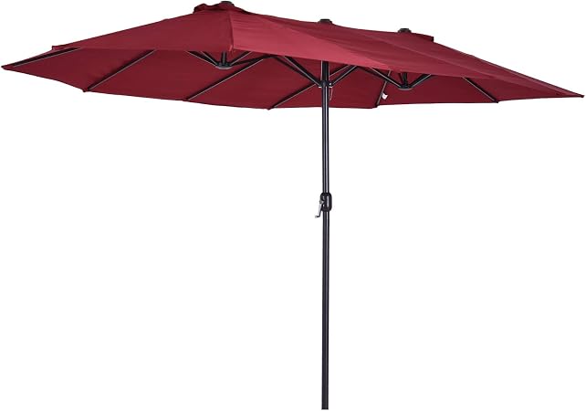 Amazon Com Outsunny 15 Steel Rectangular Outdoor Double Sided Market Patio Umbrella With Uv Sun Protection Easy Crank Red Wine Garden Outdoor