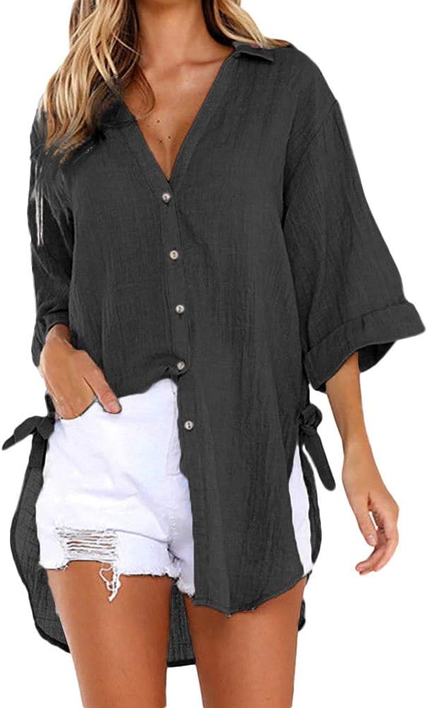 Womens Loose Button Long Shirt Dress Cotton, Ladies Shirt for Work Vintage,Juniors Teen Girls Casual Tops T-Shirt Blouse Plus Size