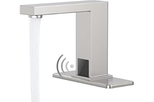 Greenspring Touchless Bathroom Sink Faucet Smart Commercial Sink Faucet with Hole Cover Plate Temperature Mixer Battery or Plug-in Powered Automatic Motion Sensor Sink Faucet Brushed Nickel