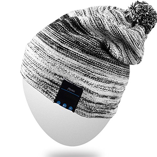 Rotibox Wireless Bluetooth Beanie Hat Pom Pom Headphone Headset Music Audio Cap for Women Men with Speaker & Mic Hands Free Outdoor Sports - Black