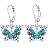 Butterfly Earrings for Women Sterling Silver Butterfly Dangle Earrings with Opal Inlay Elegant Blue Jewelry Gift