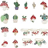 WADORN 28Pcs 14 Styles Mushroom Cactus Succulents Enamel Pendants, Mushroom Tropical Plants Pot Charms Colorful Plants Theme Dangle Pendants for DIY Jewelry Necklace Earring Making Supplies