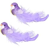 uxcell 2pcs Fake Birds Decor Artificial Birds Figurines Long Tail Purple | Realistic Feathers, Clip-on Ornaments, Small Foam for Crafts Decoration Photo Props Christmas Tree Wreaths Yard Garden