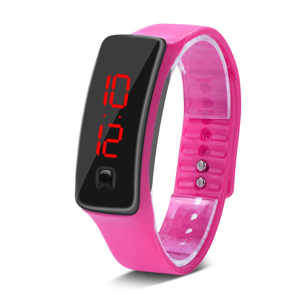 Sports LED Watch, Waterproof Digital Watch with Silicone Strap 12-Hour Display for Students in 8 Colours (Pink)