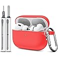 WOYINGE for AirPod Pro Case Cover with Cleaner Kit, Soft Silicone Cover for AirPods Pro 2nd Generati/1st Comes with Keychain for Women Men,Suitable for 2nd Generation Case Red