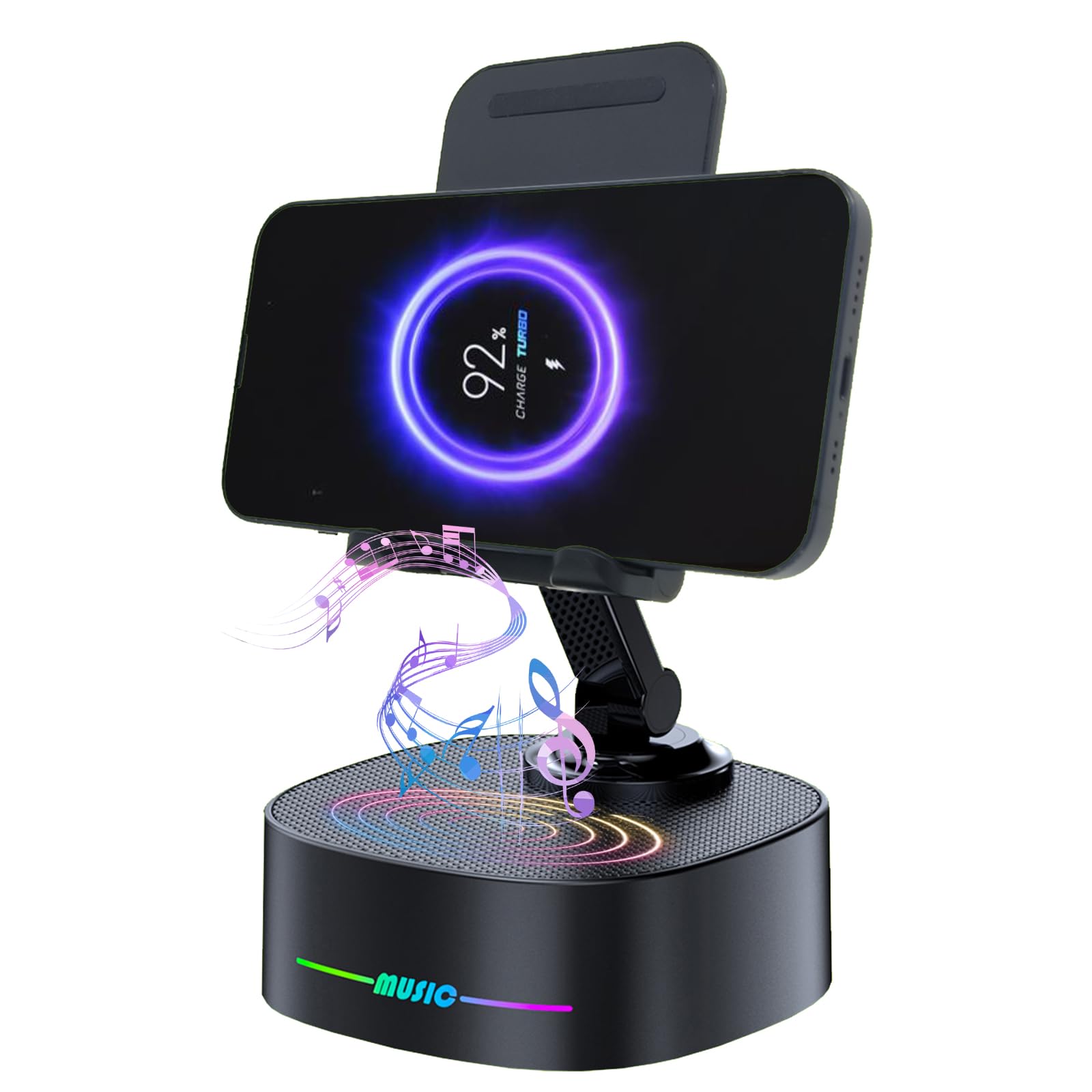 Photo 1 of Bluetooth Speaker with Wireless Charging and Cell Phone Stand,Best Speaker Stand for iPhone/iPad/Samsung Galaxy,HD Surround Sound Perfect for Home and Outdoors,Creative Gift (Black)