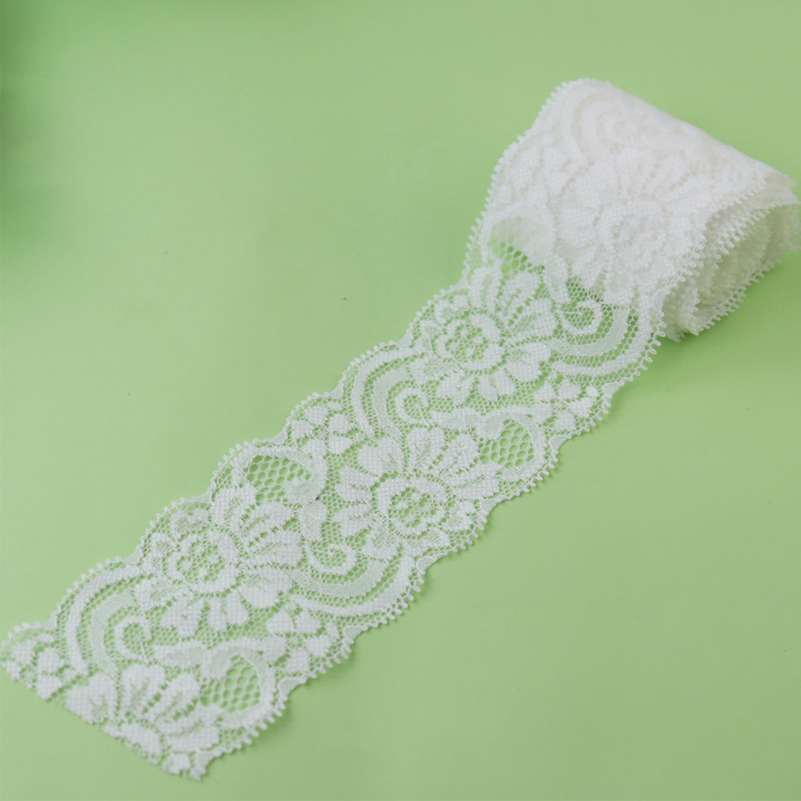 Duuclume 2.4 Inch x 5 Yard Vintage Lace Fabric,White Sewing Lace Trim, Elastic Stretchy Lace Ribbon - Perfect for Crafting,Wedding,Gift Wrapping,Home Decoration & Christmas Halloween Decoration