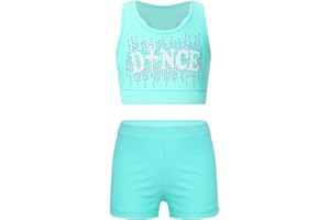 Hansber Kids Girls 2 Piece Dance Outfits Crop Top with Booty Shorts Active Set Gymnastics Leotard Dancewear Swimwear