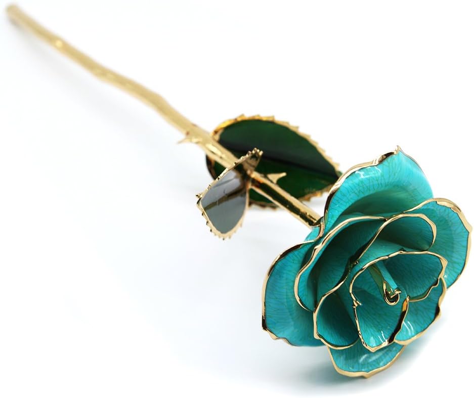 MILKIRAY Valentines Gifts Rose 24 Carat Gold Dipped Real Rose Flower,Love Gift for Girlfriend Birthday Christmas Anniversary Day Decoration Flower (Light blue)
