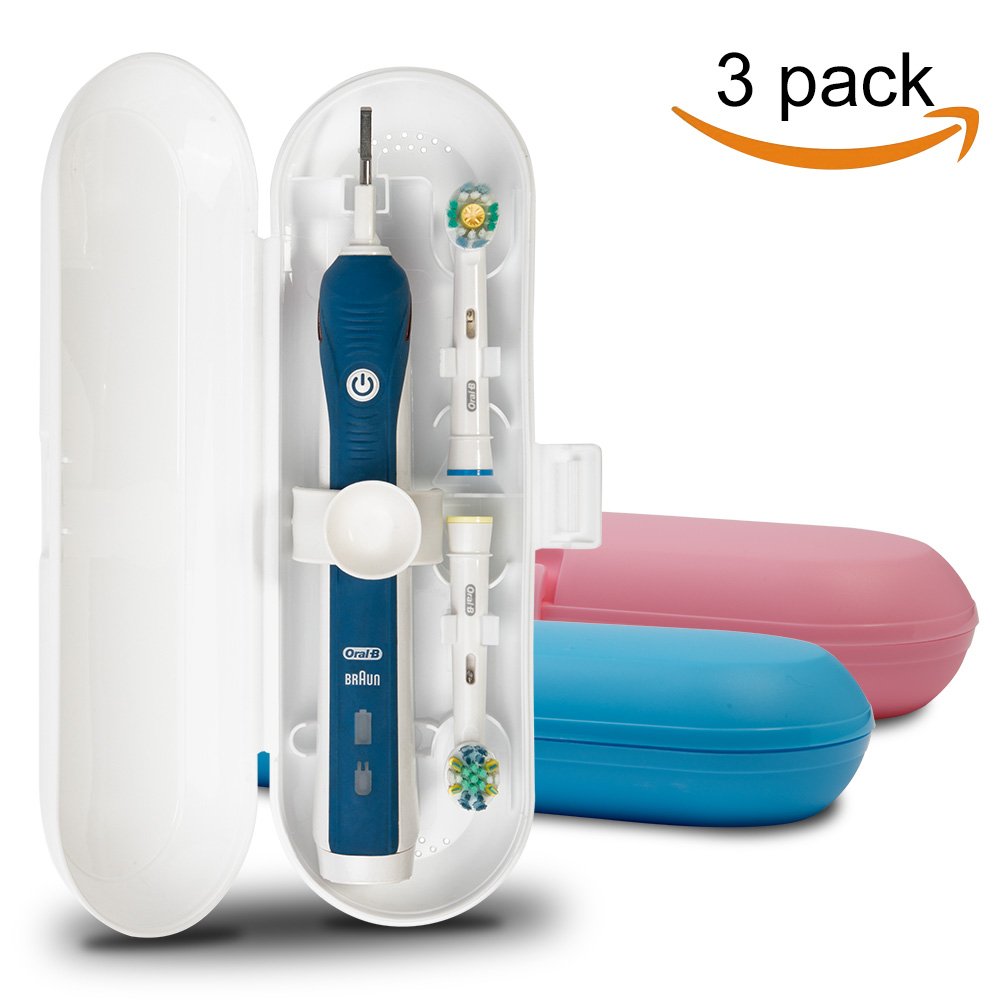 Plastic Electric Toothbrush Travel Case for OralB Pro Series, 3 packs (White&Blue