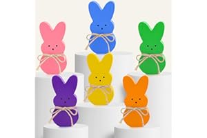 AKEROCK Easter Decorations Indoor, 6PCS Wooden Peeps Easter Bunny Decor for Table, Tiered Tray, Mantel - Spring Easter Decor for The Home