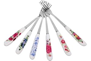 ROMISBABA 6-pcs Stainless Steel Dessert Forks with Ceramic Handles, Multi-Function Fruit and Cake Fork Set