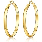 EXGOX 5mm Wide Gold Hoop Earrings for Women,Sterling Silver Hoop Earrings Large Silver Hoop Earrings Hypoallergenic Lightweight 14K Real Gold Plated Big Hoop Earrings for Women 30/40/50/60/70mm