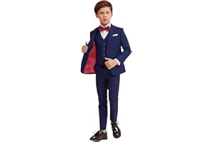 YAVAKOOR Boy Suits 5 Piece Slim Fit Suit for Kids Toddler Formal Set Wedding Ring Bearer Outfit