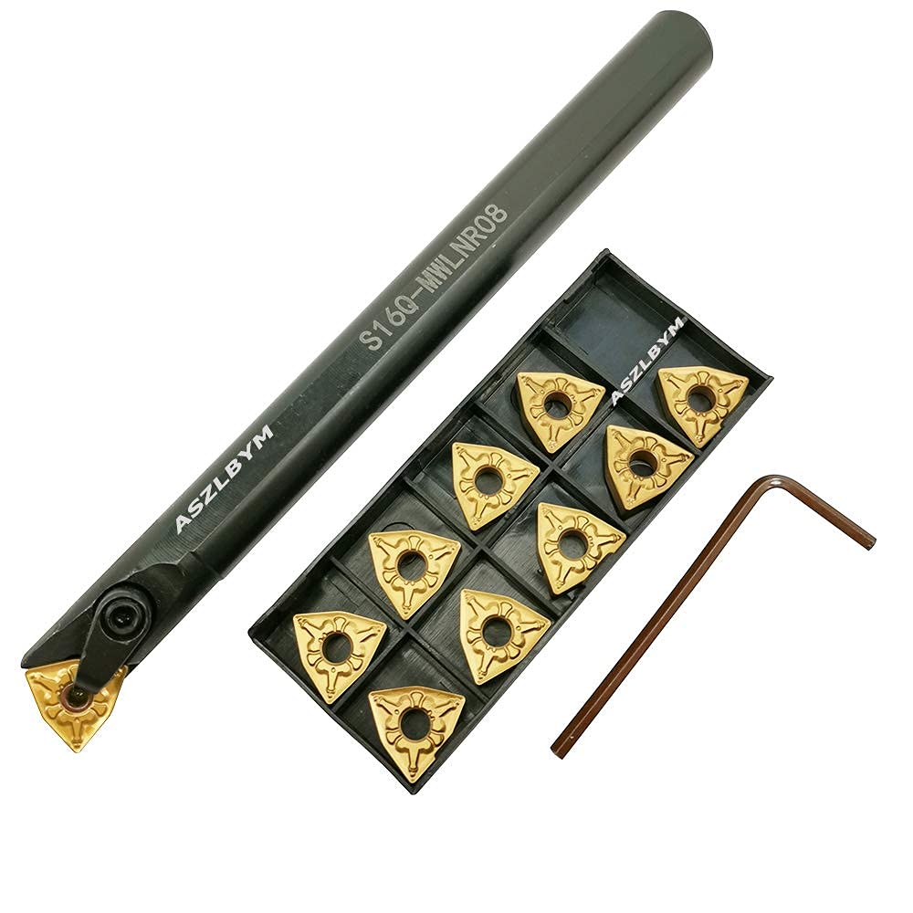 5/8" x 7"Carbide Indexable Boring Bar Turning Tool Holder S16Q-MWLNR08 with 10pcs WNMG431 / WNMG080404 Indexable Carbide Turning Inserts……
