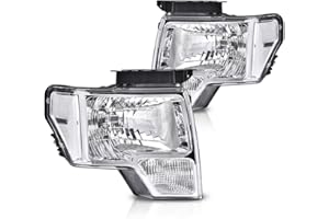 PIT66 Headlight Headlamp Assembly Compatible with Ford F150 2009 2010 2011 2012 2013 2014 faros delanteros (Clear Lens Chrome Housing Clear Reflector, Basic Style)