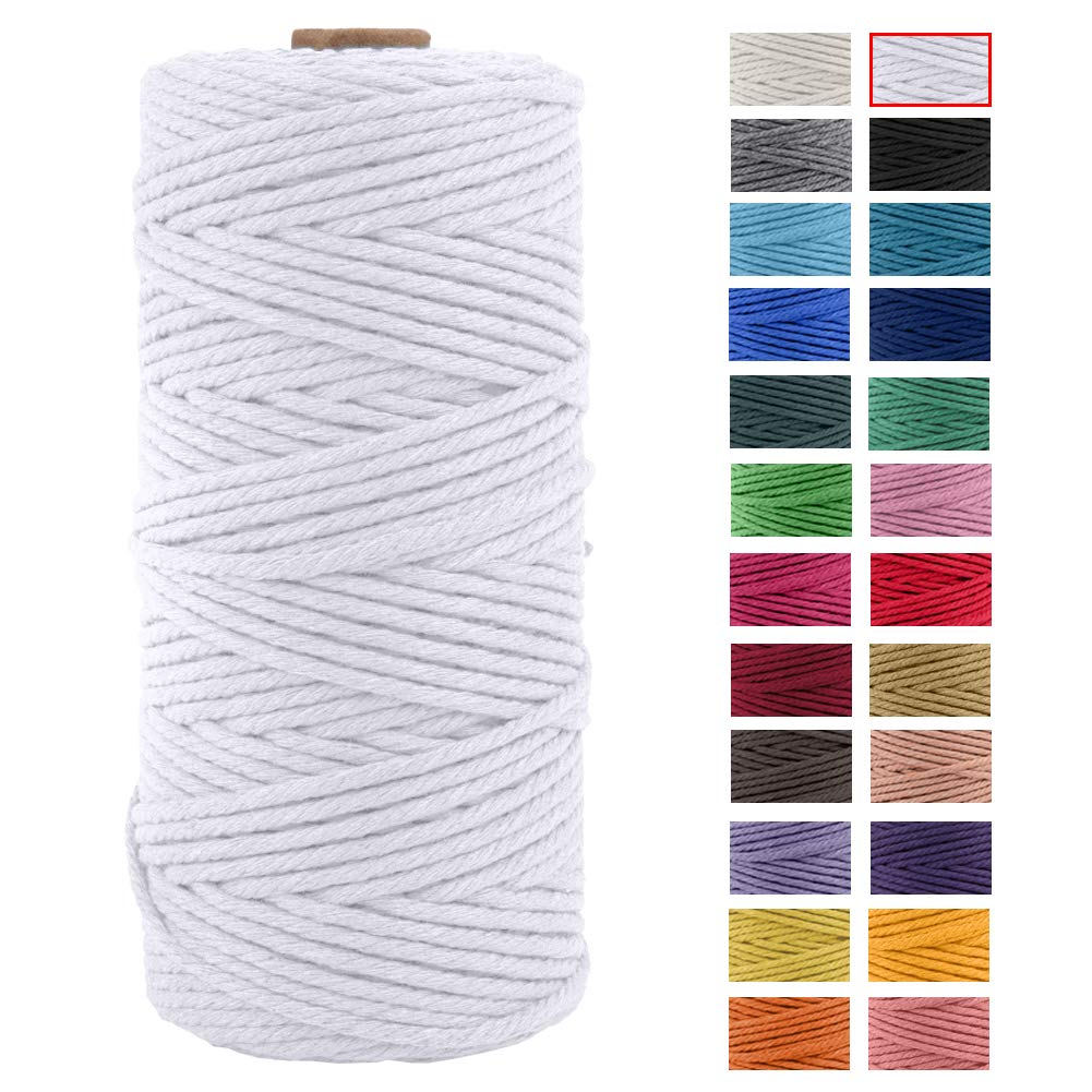 JeogYong Macrame Rope, Thick Natural Cotton Yarn, 4 Ply Macrame Rope for Wall Hangers, Hangers, DIY, Home Decorations, Gift Wrapping 3mm x 109 Yards (White)