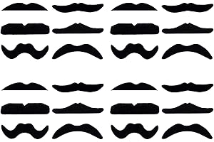 Monkey Noodle 24 PCS Fake Mustaches, Self Adhesive Moustaches 6 Designs Novelty Mustache Fake Beard for Halloween Festival Pa