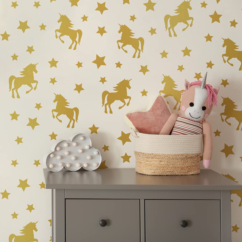 KS0002_O Wall Stickers Decorative Kit Unicorns and Stars Gold Children Newborn Nursery Nursery Stickers Washable