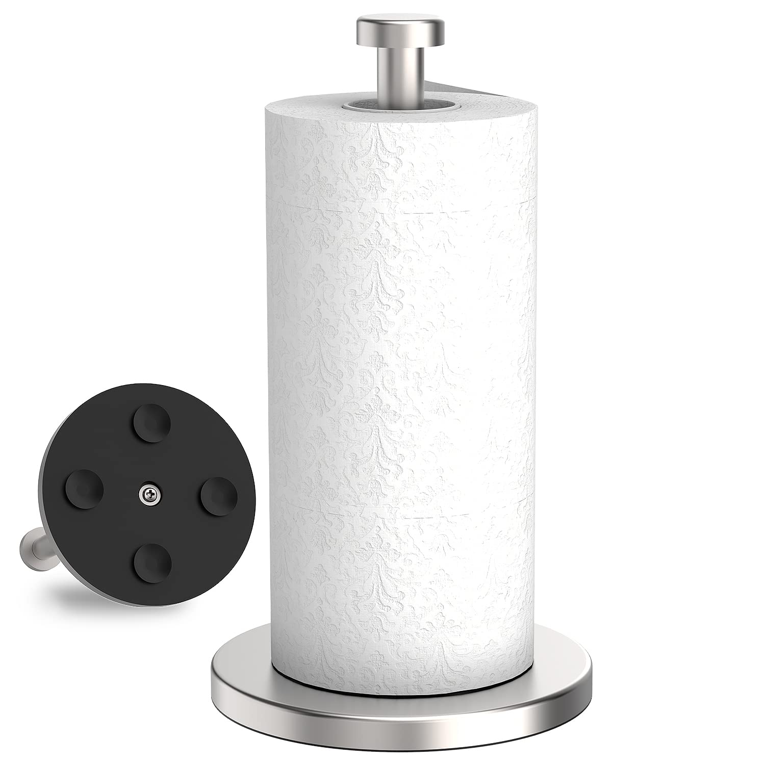 Photo 1 of ***BASE ONLY*** VEHHE Paper Towel Holder Countertop, Stainless Steel Paper Towel Holder Stand with Weighted Base Suction Cups, Standing Paper Towel Roll Holder for Kitchen Bathroom (Silver)