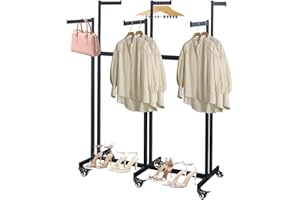 Takpylia Heavy Duty 6 Arms Clothing Rack, Floor Standing Metal Garment Rack with wheels, Adjustable Height Arms from 46" to 62" for Clothing Store Retail Display Clothes Rack (black, 115cm/45.2in)