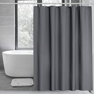 WELTRXE PEVA Shower Curtain Liner with Magnets, Heavy Duty 8G Plastic Shower Curtain with Hooks for Bathroom, Bathtub, No Smell, 72 x 72, Gray