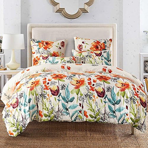 Duvet Cover Set Twin Size Colorful Floral Print Super Soft Brushed Microfiber Fabric Bedding Set (Twin)