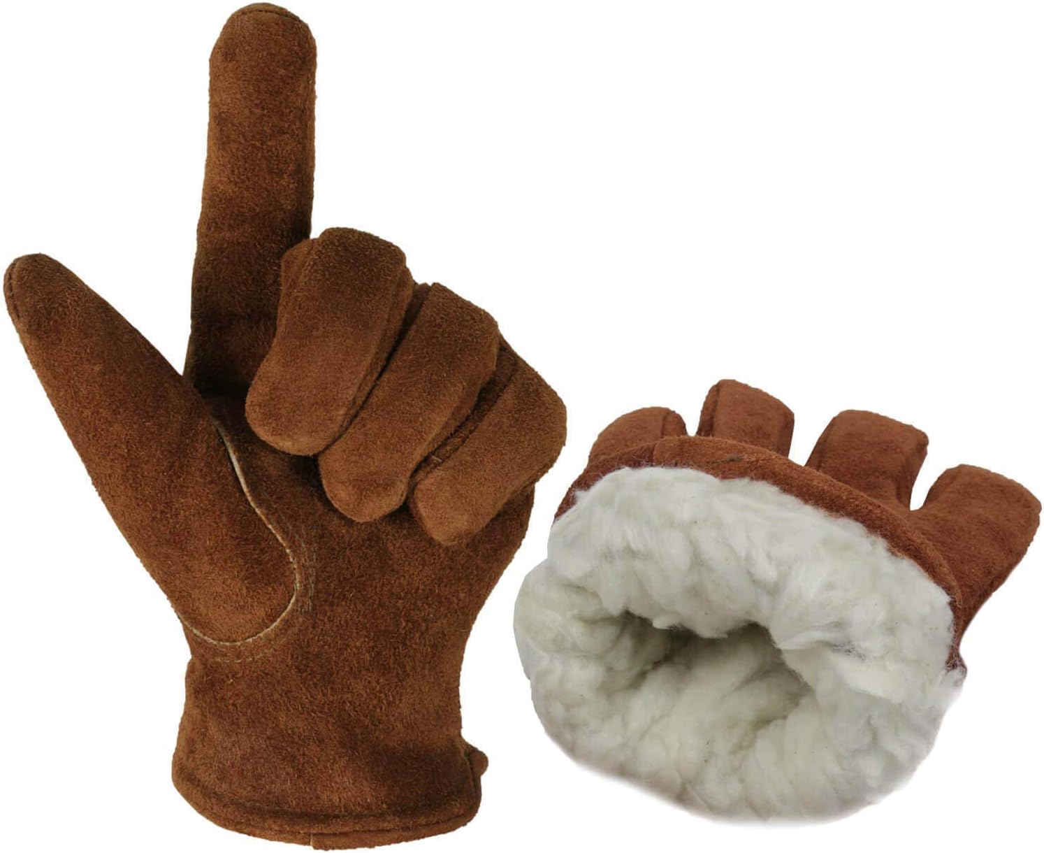 OZERO Winter Work Gloves,AntiAbrasion Cowhide Leather Thermal Gloves