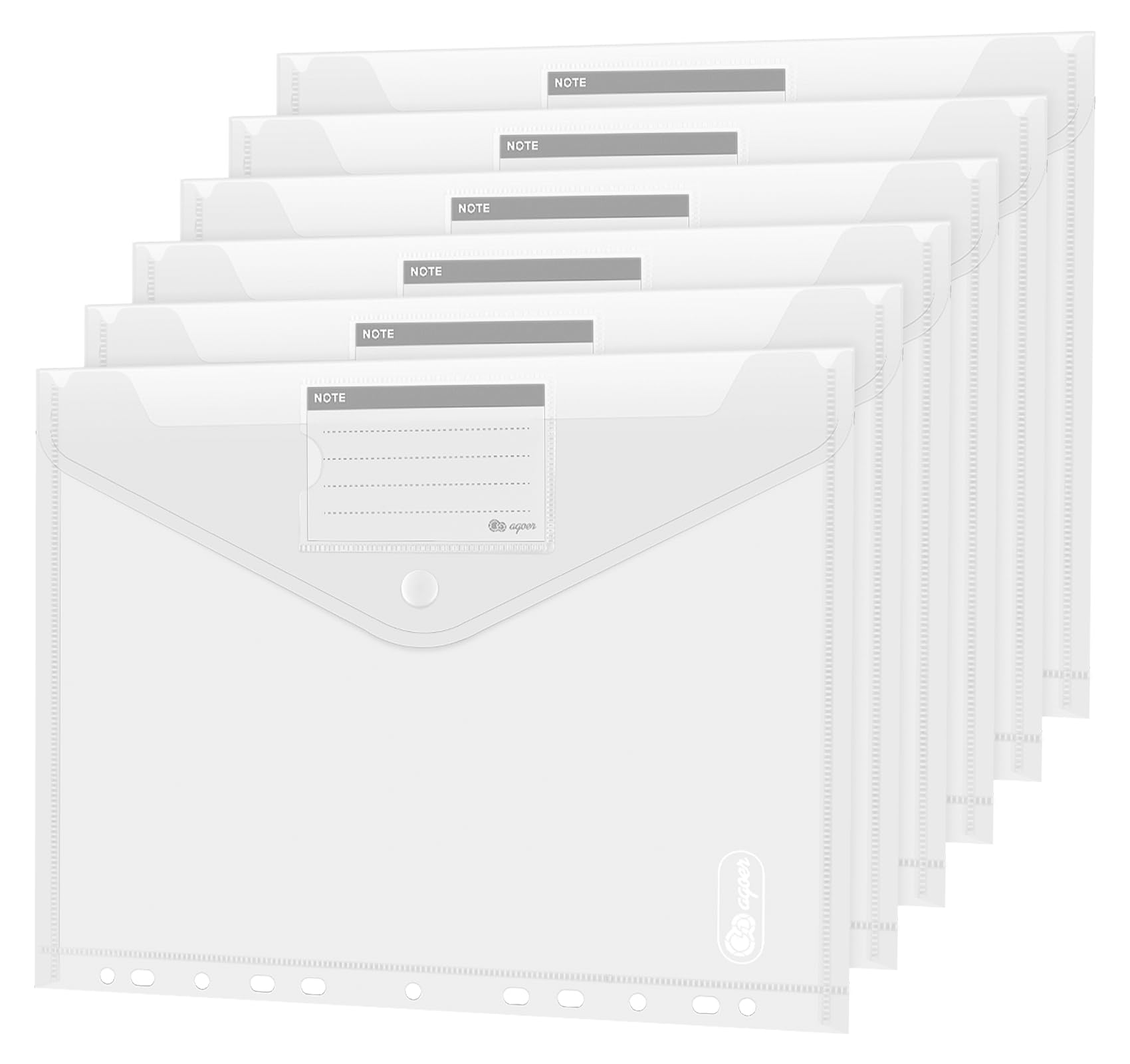 Agoer A4 Transparent Plastic Wallets, 10 Pack, Waterproof PP Material, Punched Pockets, Ring Binder & Label Pocket, Document Classification, Business & School Trips