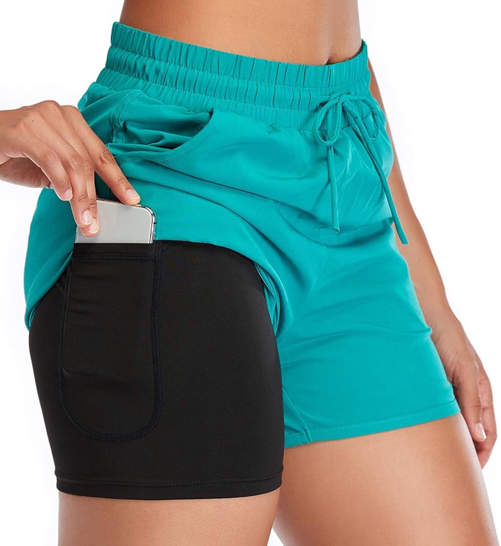 womens 2 in 1 running shorts with pockets
