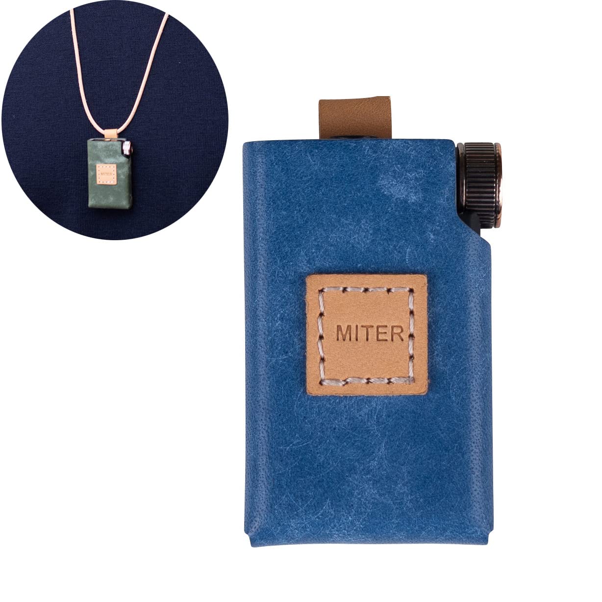 MITER Case Cover for iFi GO blu Air/iFi GO blu DAC, Handmade Italy Pueblo Leather Case Cover with Necklace Cord for GoBlu Blue