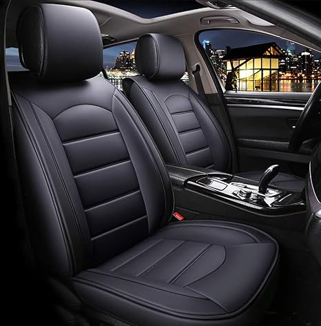 Amazon フルセット5席車囲まれた防水レザーカーシートカバープロテクター調節可能な取り外し可能な自動シートクッション 黒 シートカバー 車 バイク