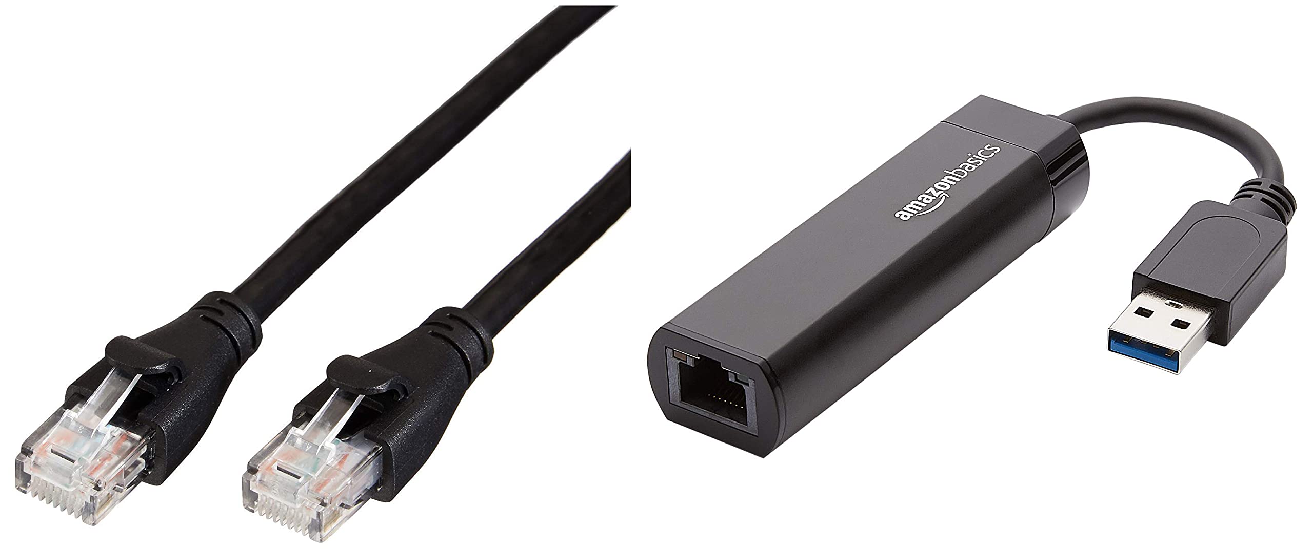 Amazon Basics USB 3.0 to 10/100/1000 Gigabit Ethernet Adapter & Amazon Basics RJ45 CAT6 Ethernet LAN Patch Cable (1.5 m / 5 Feet) [1,000 Mbps (1 Gbps)]