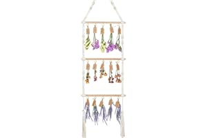 OtGalk 3-Tier Hanging Herb Drying Rack – Includes 30 Brown Gift Tags & 32ft Natural Jute Twine – Handwoven Boho Style Plant Hanger for Drying Herbs, Flowers, Sage – 47" Tall, Home Décor & Gift Idea
