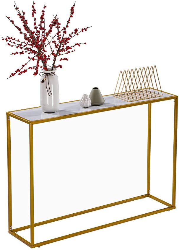 EtchedYelo Marble Minimalist Porch Console Table Entry Slim Table Accent Couch Side Table with for Living Room Doorway Entryway