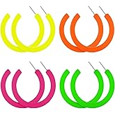 4 Pairs Candy Color Neon Round Earrings for Women Circle Round Hoop Earrings Acrylic Glow In the Dark Earring 80s Outfit for Women Retro Colorful Hoop Stud Earring Exaggerated Statement jewelry